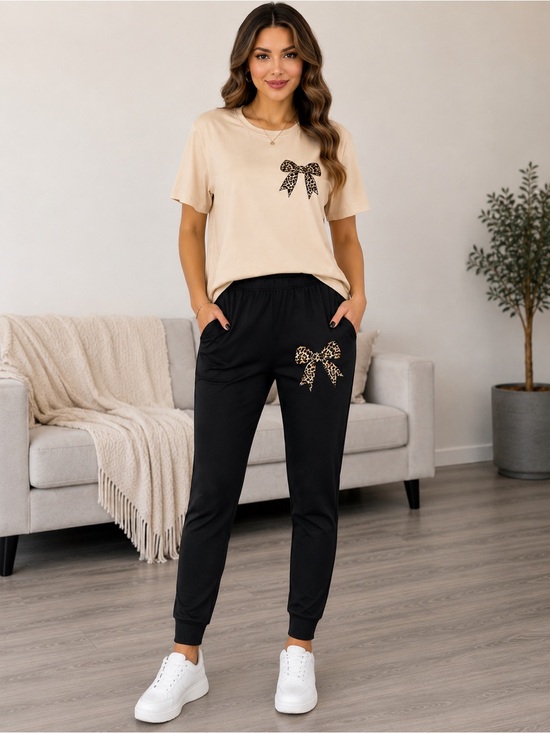 SHEIN Pants - SHEIN Women’s XL Coquette Leopard Bow 2 Piece Casual Lounge Set